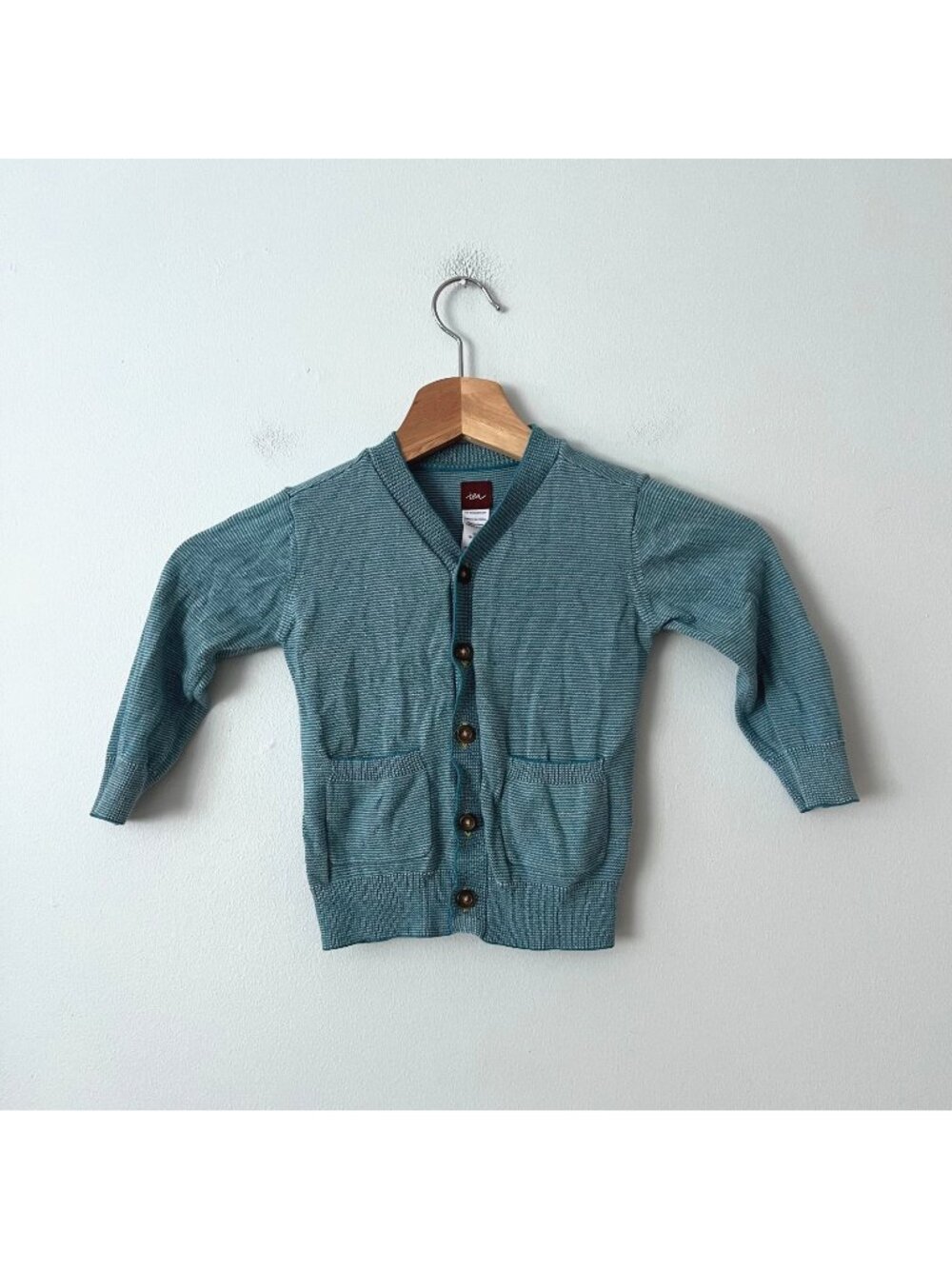 Tea Collection Teal Blue Striped Cotton Cardigan Sweater Size 18-24 Months
